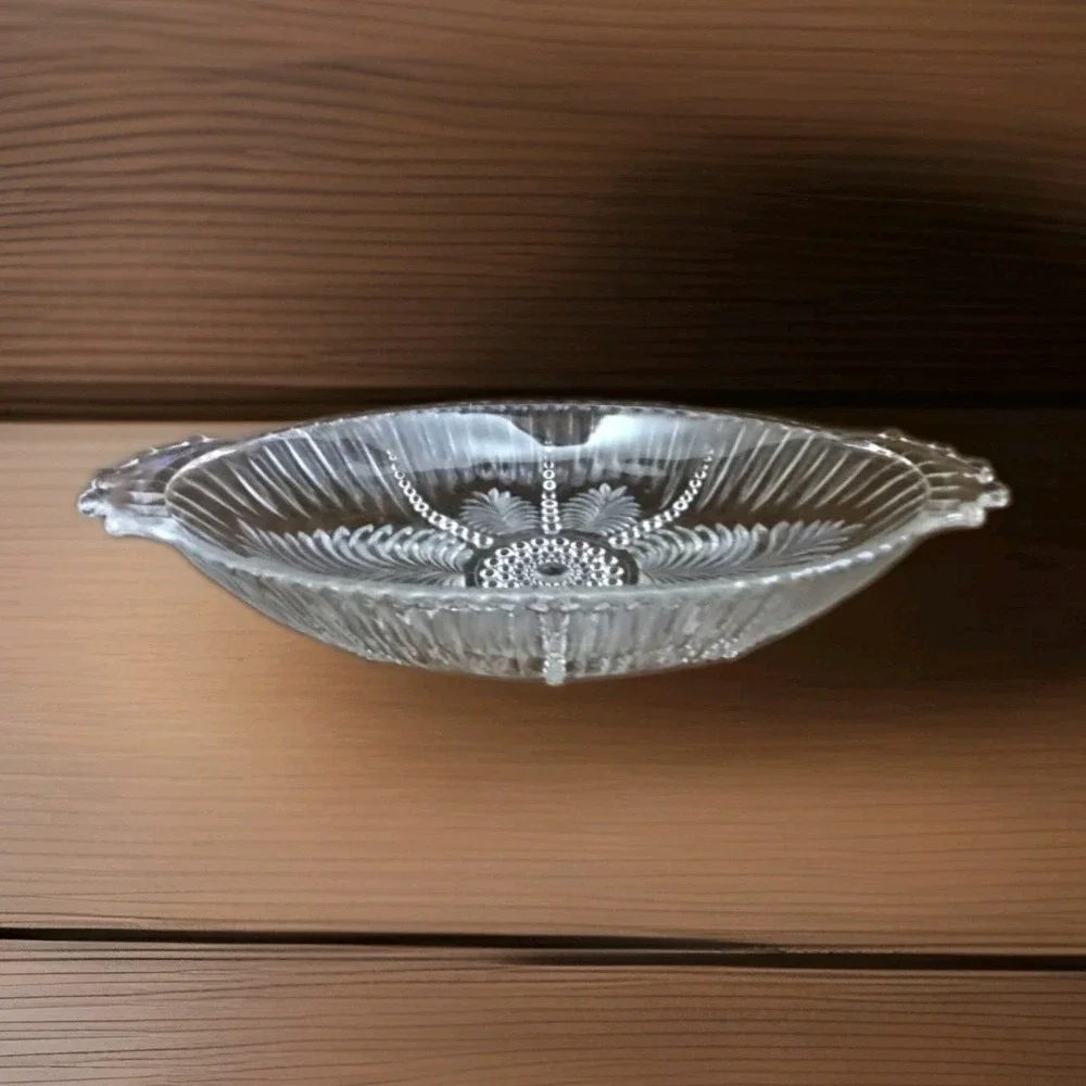 Vintage‎ Anchor Hocking Feather and Pearl Relish Dish Depression Glass EXC